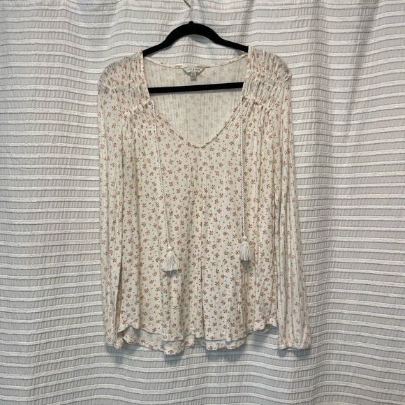 Lucky Brand Cream Ruffled Tie Front Blouse - Picture 1 of 7